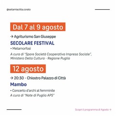 Estate a Corato 2026: il programma completo di "Sei la mia città"