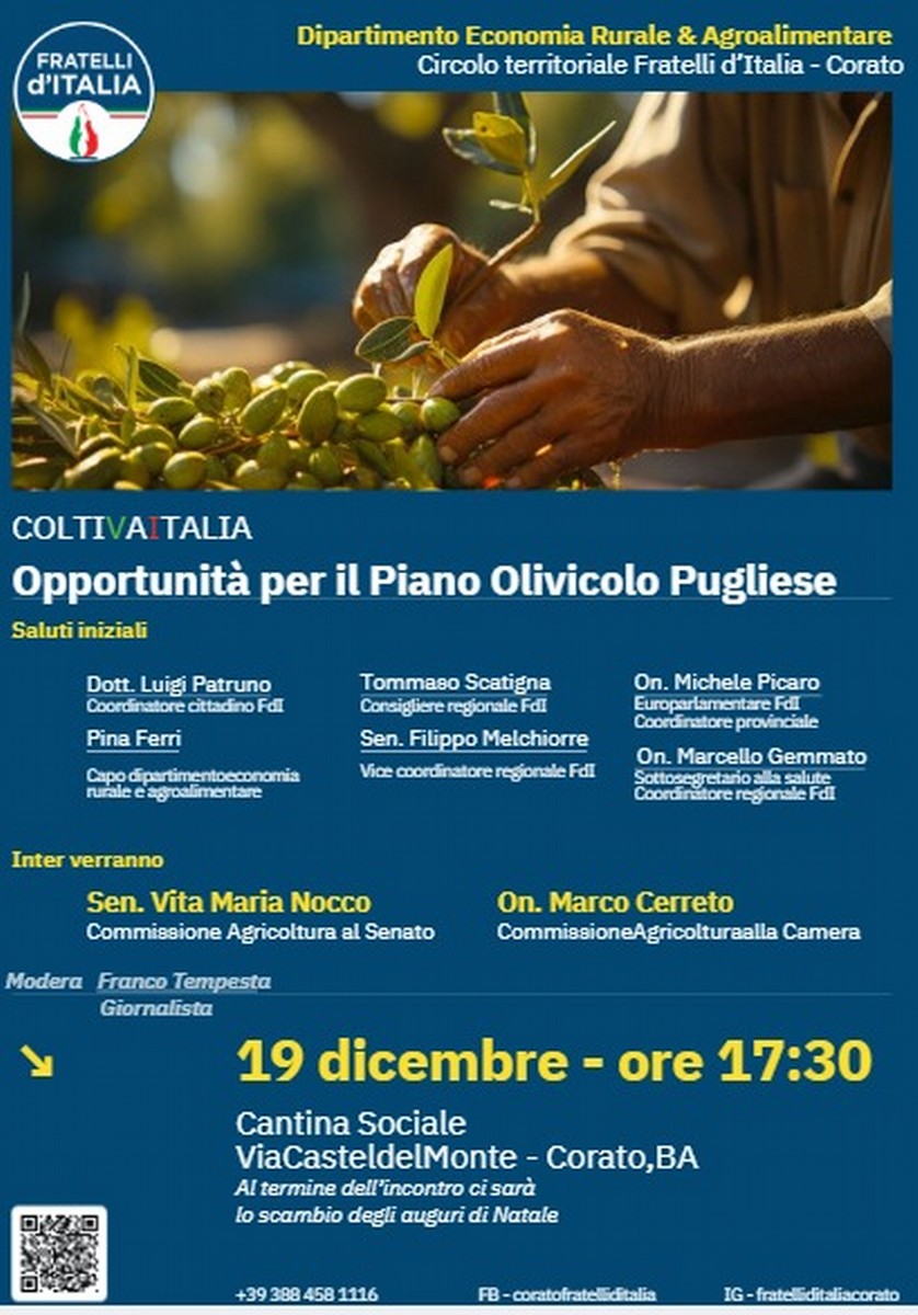 Coltivitalia a Corato un confronto sulle opportunit del Piano Olivicolo Pugliese