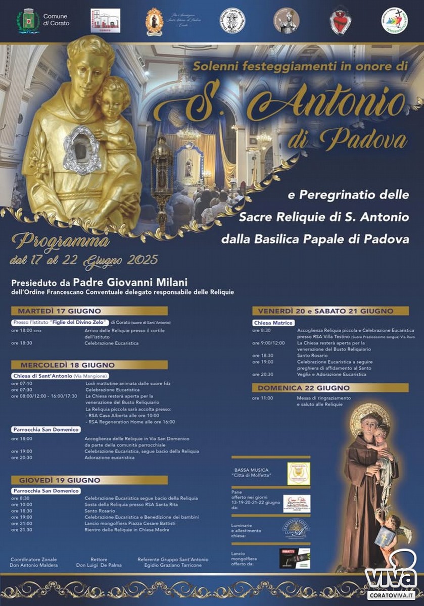 Il programma dei festeggiamenti in onore di S Antonio di Padova