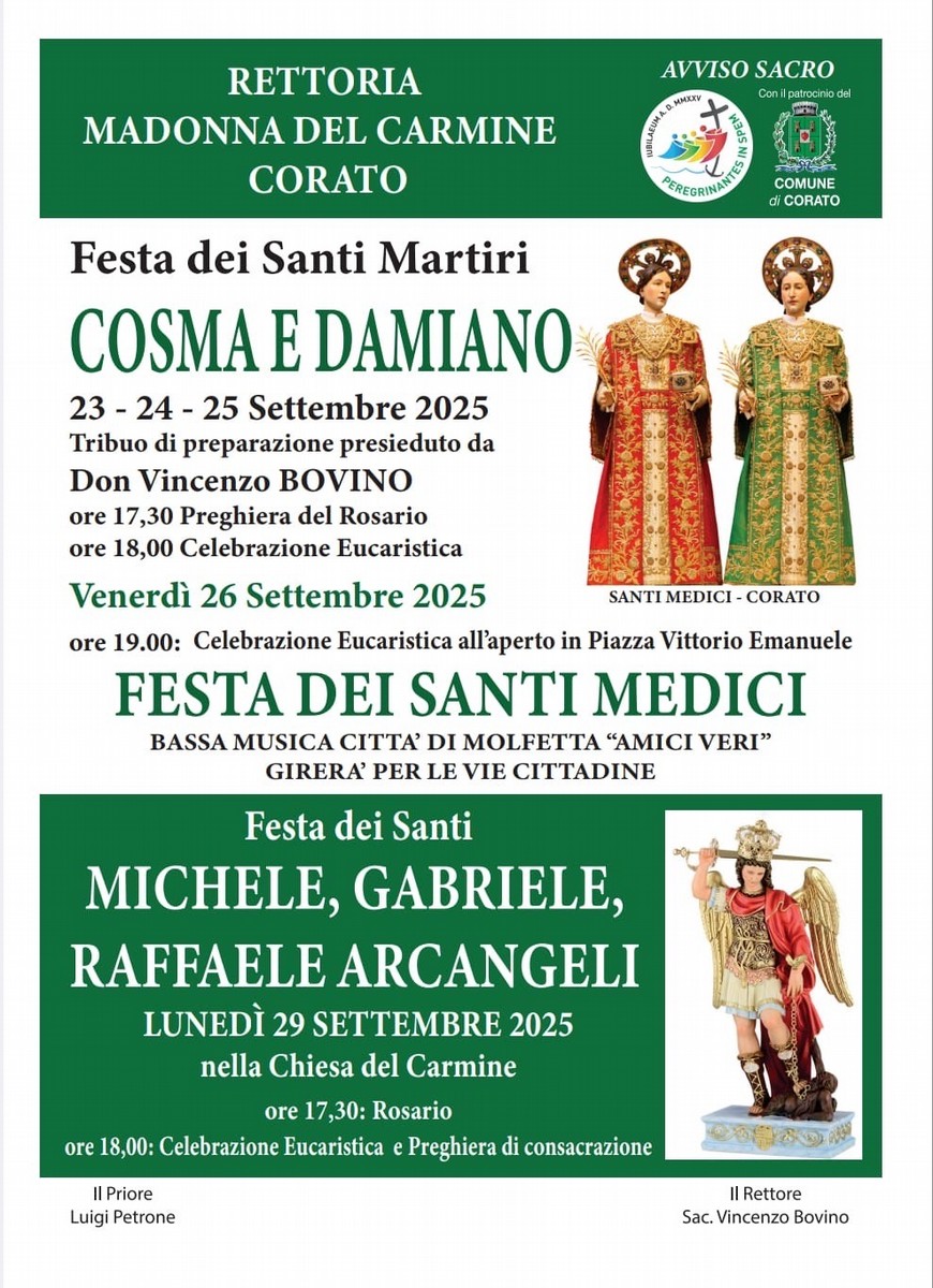 Rettoria Madonna del Carmine Corato Programma Santi Medici