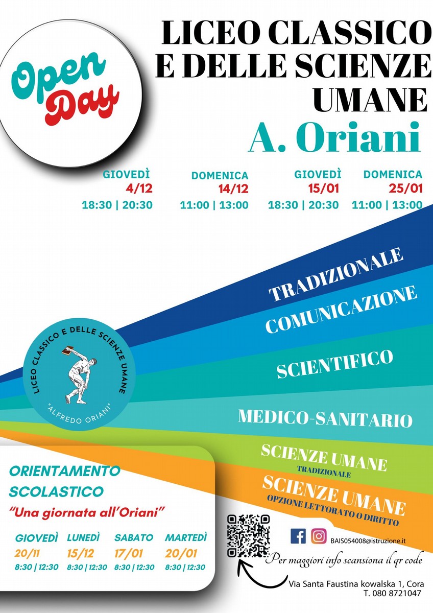 Locandina open day Oriani di Corato