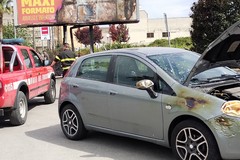 Incendio in Via Andria: danneggiate un'auto e un cartellone pubblicitario