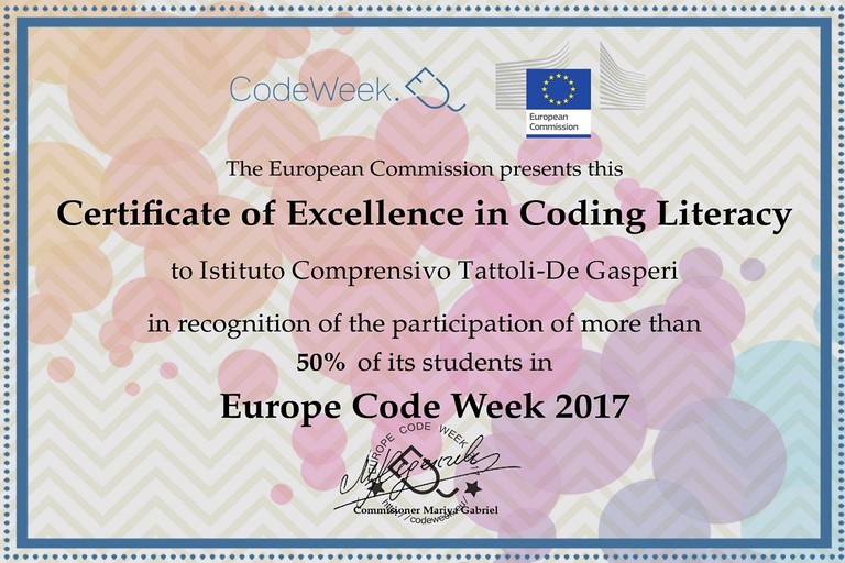 Certificato di eccellenza in “Coding” per l’ I.C. “Tattoli - De Gasperi”