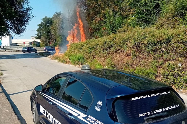 incendio sterpaglie cavalcavia via Castel del Monte