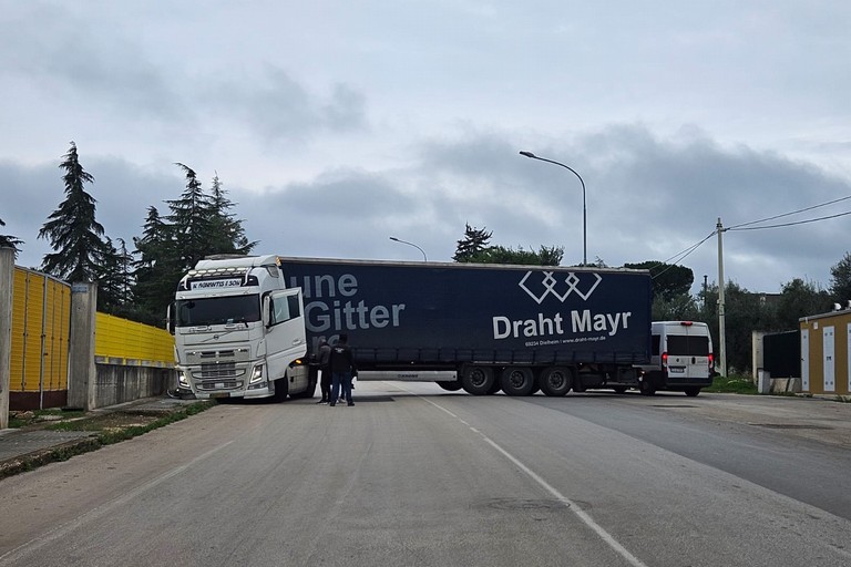 Camion bloccato durante una manovra su via Castel del Monte